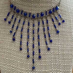 Glass bead artisan made necklace cobalt blue beads 16”inches+ 3” extender pretty